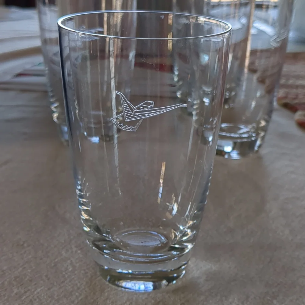 Vintage Fostoria 1959 Ford Thunderbird dealer logo bar glasses SET OF FO…
